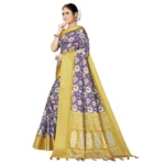 Women's Cotton Silk Floral Printed Saree With Unstitched Blouse 5.5Mtr (Purple) - Image 4