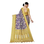 Women's Cotton Silk Floral Printed Saree With Unstitched Blouse 5.5Mtr (Purple) - Image 2