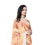 Women's Cotton Silk Floral Printed Saree With Unstitched Blouse 5.5Mtr (Peach) - Image 3