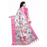 Women's Cotton Silk Floral Printed Saree With Unstitched Blouse 5.5Mtr (Pink-White) - Image 3