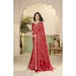 Women's Cotton Silk Printed Saree With Unstitched Blouse 5.5Mtr (Red) - Image 3