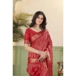 Women's Cotton Silk Printed Saree With Unstitched Blouse 5.5Mtr (Red) - Image 2