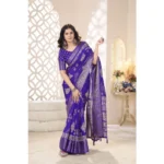 Women's Cotton Silk Printed Saree With Unstitched Blouse 5.5Mtr (Royal Blue) - Image 5