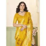 Women's Cotton Silk Printed Saree With Unstitched Blouse 5.5Mtr (Yellow)