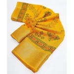 Women's Cotton Silk Printed Saree With Unstitched Blouse 5.5Mtr (Yellow) - Image 2
