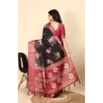 Women's Cotton Silk Floral Printed Saree With Unstitched Blouse 5.5Mtr (Black) - Image 6