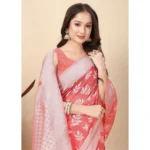 Women's Art Silk Jacquard Printed Saree With Unstitched Blouse 5.5Mtr (Peach)