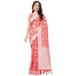 Women's Art Silk Jacquard Printed Saree With Unstitched Blouse 5.5Mtr (Peach) - Image 6