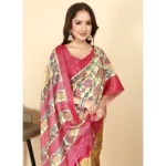 Women's Cotton Silk Printed Saree With Unstitched Blouse 5.5Mtr (Yellow Red)