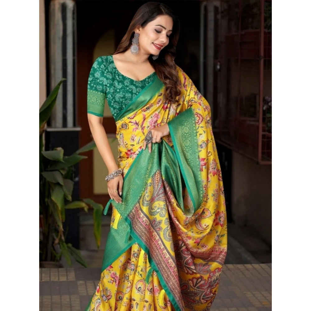 PID-66693-Women-s-Cotton-Silk-Floral-Printed-Saree-With-Unstitched-Blouse-5-5-Mtr-Yellow-Green-1-1000x1000-1.webp Women's Cotton Silk Floral Printed Saree With Unstitched Blouse 5.5Mtr (Yellow-Green) - Image 1