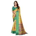 Women's Cotton Silk Floral Printed Saree With Unstitched Blouse 5.5Mtr (Yellow-Green) - Image 4