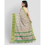 Women's Cotton Blend Floral Printed Saree With Unstitched Blouse 5.5Mtr (Green-White) - Image 3