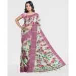Women's Cotton Blend Floral Printed Saree With Unstitched Blouse 5.5Mtr (Pink)