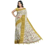 Women's Cotton Blend Floral Printed Saree With Unstitched Blouse 5.5Mtr (Mustard) - Image 4