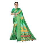 Women's Cotton Silk Striped  Saree With Unstitched Blouse 5.5Mtr (Green) - Image 3