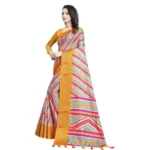 Women's Cotton Silk Striped  Saree With Unstitched Blouse 5.5Mtr (Multicolor) - Image 3