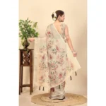Women's Cotton Silk Floral Printed Saree With Unstitched Blouse 5.5Mtr (Cream) - Image 3