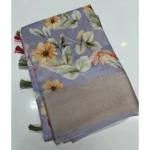 Women's Cotton Silk Floral Printed Saree With Unstitched Blouse 5.5Mtr (Grey)