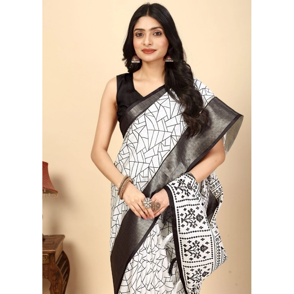 PID-66706-Women-s-Cotton-Silk-Printed-Saree-With-Unstitched-Blouse-5-5-Mtr-Black-1-1000x1000-1.webp Women's Cotton Silk Printed Saree With Unstitched Blouse 5.5Mtr (White-Black) - Image 1