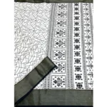 Women's Cotton Silk Printed Saree With Unstitched Blouse 5.5Mtr (White-Black) - Image 4