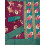 Women's Cotton Blend Floral Printed Saree With Unstitched Blouse 5.5Mtr (Maroon) - Image 5