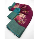 Women's Cotton Blend Floral Printed Saree With Unstitched Blouse 5.5Mtr (Maroon) - Image 7