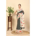 Women's Chanderi Floral Printed Saree With Unstitched Blouse 5.5Mtr (Black) - Image 4