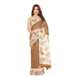 Women's Cotton Silk Floral Printed Saree With Unstitched Blouse 5.5Mtr (Brown) - Image 6