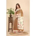 Women's Cotton Silk Floral Printed Saree With Unstitched Blouse 5.5Mtr (Brown) - Image 4