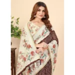 Women's Chanderi Floral Printed Saree With Unstitched Blouse 5.5Mtr (Maroon)