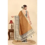 Women's Chanderi Printed Saree With Unstitched Blouse 5.5Mtr (Brown) - Image 6