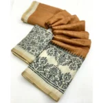 Women's Chanderi Printed Saree With Unstitched Blouse 5.5Mtr (Brown) - Image 3