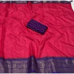 Women's Cotton Blend Checkered Saree With Unstitched Blouse 5.5Mtr (Pink) - Image 3