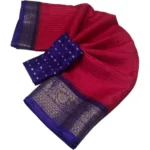 Women's Cotton Blend Checkered Saree With Unstitched Blouse 5.5Mtr (Pink) - Image 2