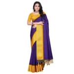 Women's Cotton Blend Checkered Saree With Unstitched Blouse 5.5Mtr (Royal Blue) - Image 7