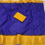 Women's Cotton Blend Checkered Saree With Unstitched Blouse 5.5Mtr (Royal Blue) - Image 3