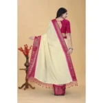 Women's Cotton Blend Checkered Saree With Unstitched Blouse 5.5Mtr (Multicolor) - Image 6