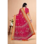 Women's Art Silk Printed Saree With Unstitched Blouse 5.5Mtr (Pink) - Image 5