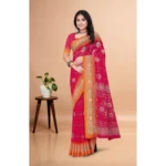 Women's Art Silk Printed Saree With Unstitched Blouse 5.5Mtr (Pink) - Image 4
