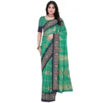 Women's Art Silk Printed Saree With Unstitched Blouse 5.5Mtr (Green) - Image 6