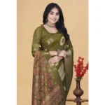 Women's Art Silk Printed Saree With Unstitched Blouse 5.5Mtr (Mehendi)