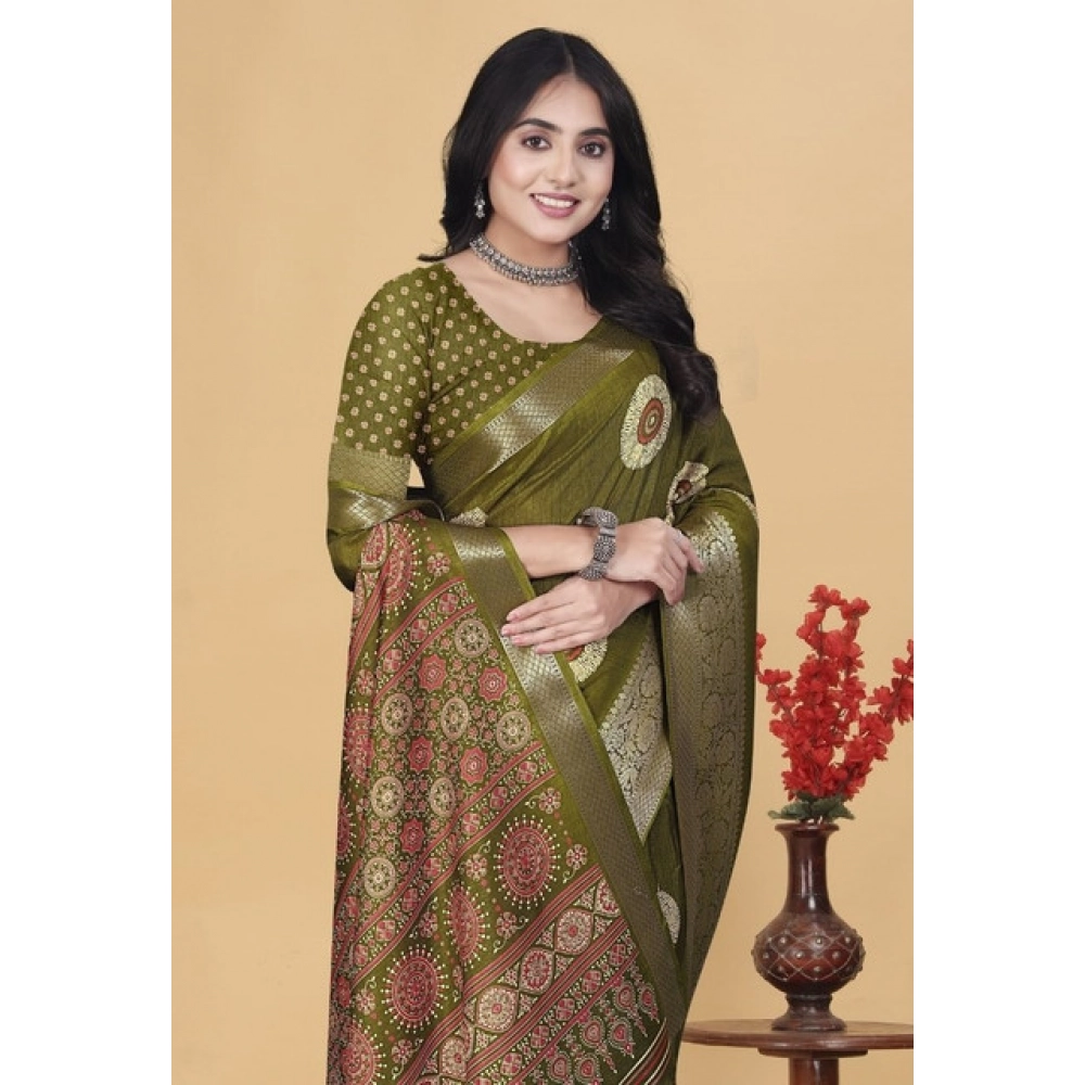 PID-66730-Women-s-Art-Silk-Printed-Saree-With-Unstitched-Blouse-5-5-Mtr-Mehendi-1-1000x1000-1.webp Women's Art Silk Printed Saree With Unstitched Blouse 5.5Mtr (Mehendi) - Image 1