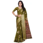 Women's Art Silk Printed Saree With Unstitched Blouse 5.5Mtr (Mehendi) - Image 6