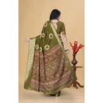 Women's Art Silk Printed Saree With Unstitched Blouse 5.5Mtr (Mehendi) - Image 4