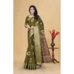 Women's Art Silk Printed Saree With Unstitched Blouse 5.5Mtr (Mehendi) - Image 5