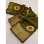 Women's Art Silk Printed Saree With Unstitched Blouse 5.5Mtr (Mehendi) - Image 3