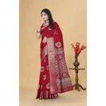 Women's Art Silk Printed Saree With Unstitched Blouse 5.5Mtr (Red) - Image 4