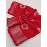 Women's Art Silk Printed Saree With Unstitched Blouse 5.5Mtr (Red) - Image 2