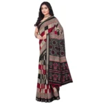 Women's Dupion Silk Block Printed Saree With Unstitched Blouse 5.5Mtr (Multicolor) - Image 5