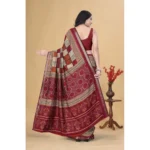 Women's Dupion Silk Block Printed Saree With Unstitched Blouse 5.5Mtr (Multicolor) - Image 5